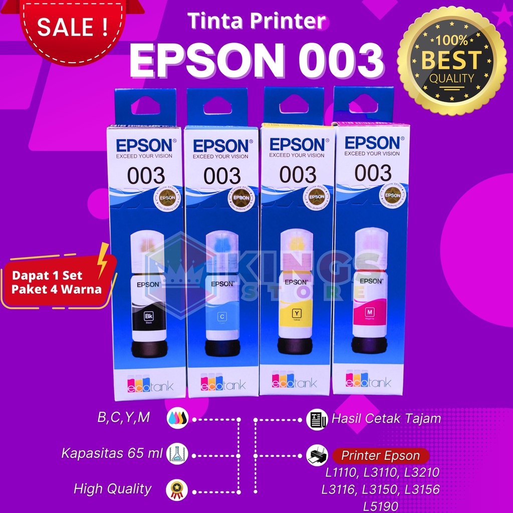 Jual Cod Tinta Epson 003 1set Premium For Printer L3210 L1250 L1216 L3250 L3216 L3550 8103