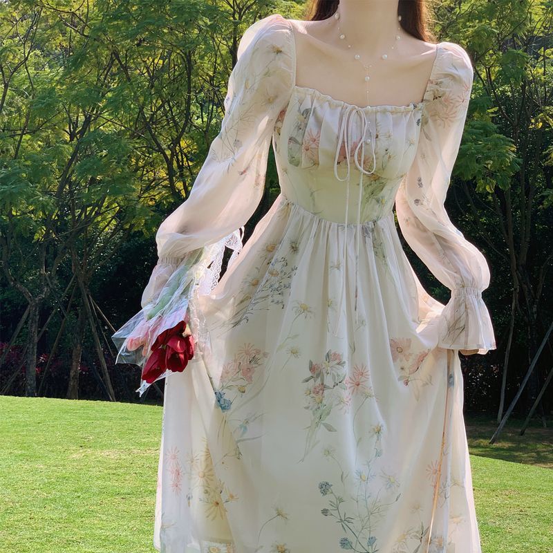 Jual Long Sleeve Chiffon Dress Fairy Girl Mori Style Gentle Tea