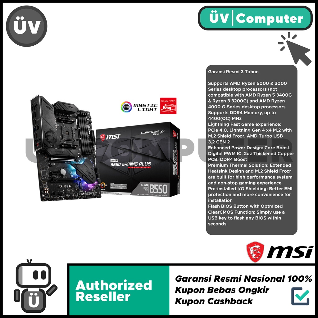 Jual Motherboard MOBO AMD MSI MPG B550 GAMING PLUS AM4 DDR4 ATX ...
