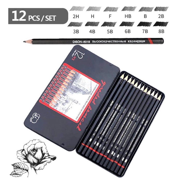 Jual Sil Gambar Lengkap 12Pcs Sil Sketsa Set 2H - 8B Charcoal Sil ...