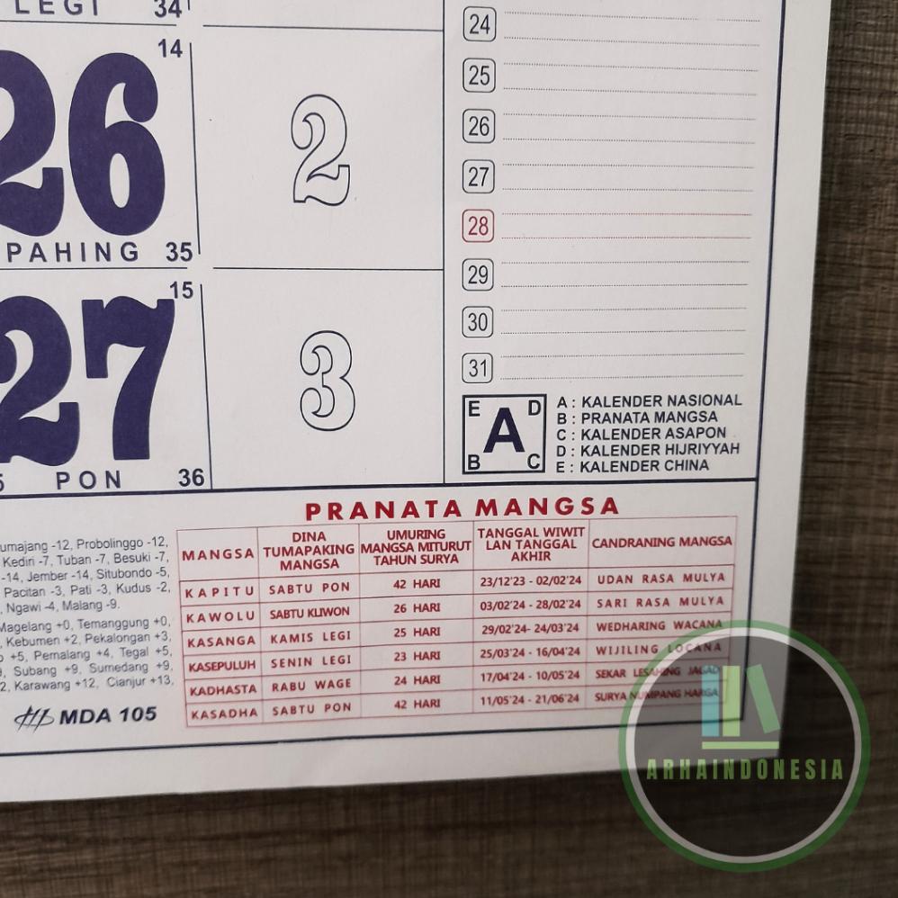 Jual KALENDER 2024 Kalender Dinding 1 bulanan isi 12 lembar HVS ukuran