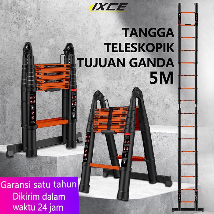 Jual Tangga Lipat Aluminium Teleskopik 5M Double Telescopic Ladder 5 ...