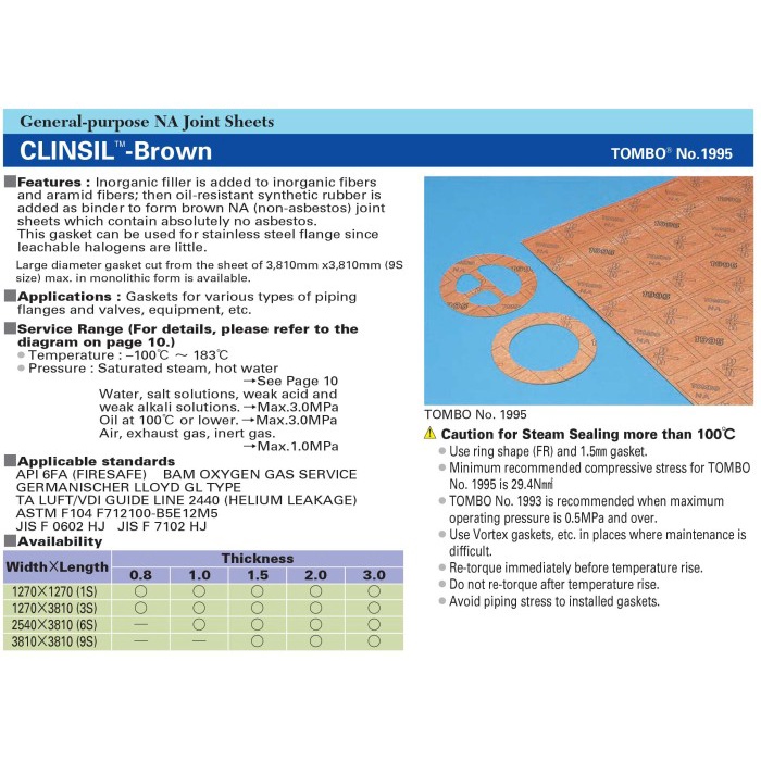 Jual TOMBO 1995 FLANGE GASKET 5 Inch JIS 10K / ANSI 150 Tbl 3 mm best