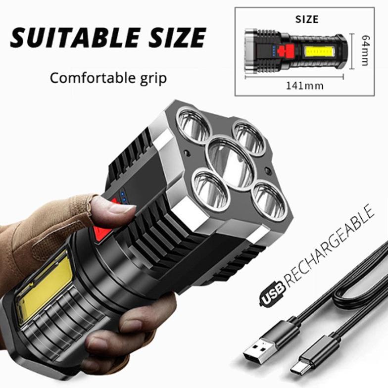 Jual Big Sale 4 Mode Rechargeable Senter 60W+20W Led 5 Mata Dengan Cob ...