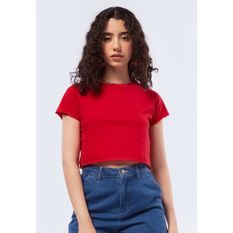 Jual COLORBOX Short Sleeve Boxy Crop Top Red | Shopee Indonesia
