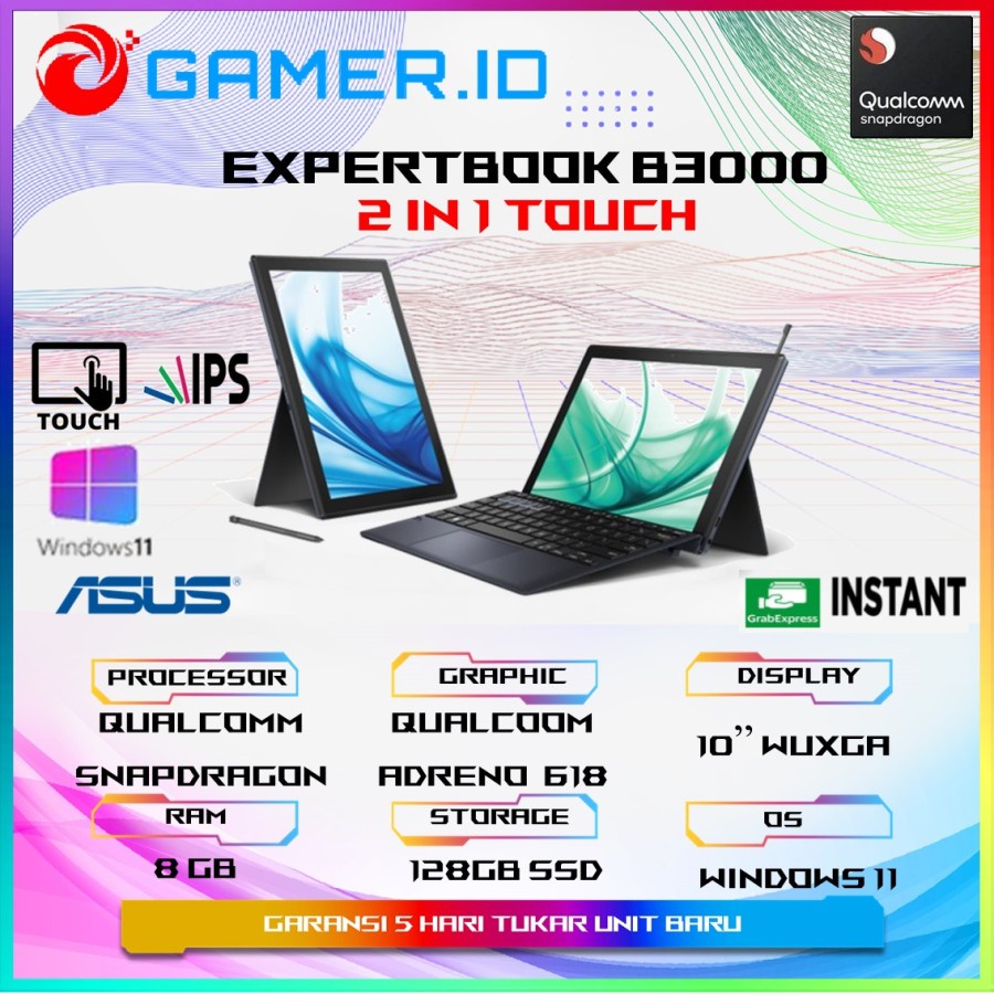Jual ASUS EXPERTBOOK B3000 SNAPDRAGON 7C GEN2 8 CORE 8GB 128GB W11 10.5 ...
