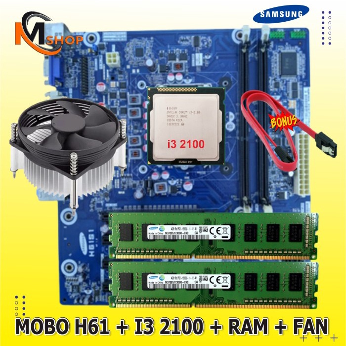 Jual Paket Motherboard Mobo H61 LGA 1155 Pocessor Core I3 2100 Ram