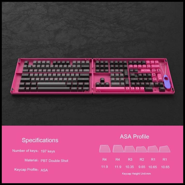 Jual Akko Black&Rose Custom Keycap Set 197-Key Asa Profile Full Key Cap ...