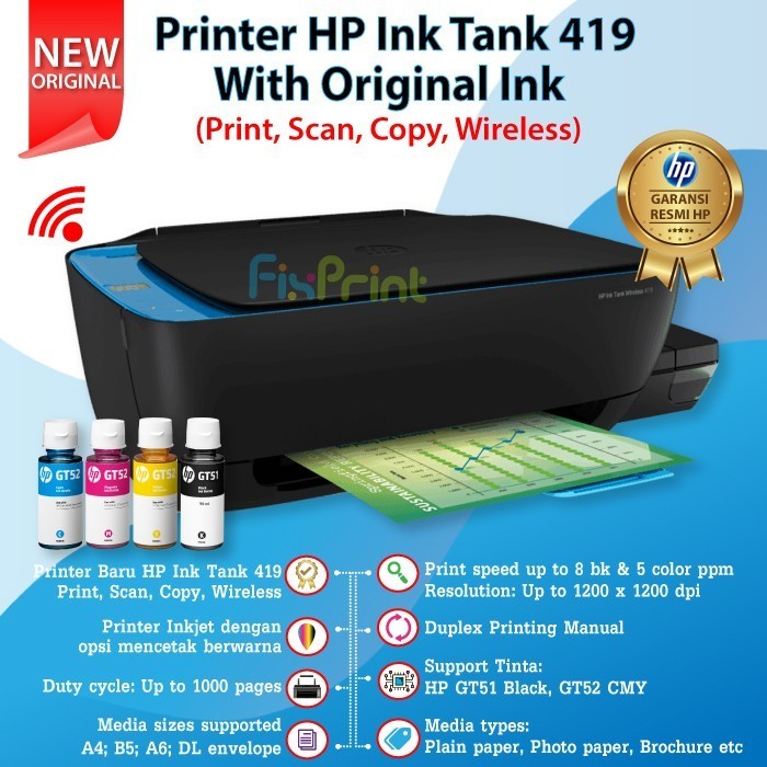 Jual Printer Hp Inktank 419 Wireless All In One Print Scan Copy Wifi ...