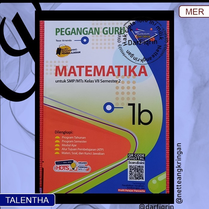 Jual Pegangan Guru Matematika Kelas 7 Semester 2 Smpmts Kurmer Kurikulum Merdeka Talentha Hots 1482