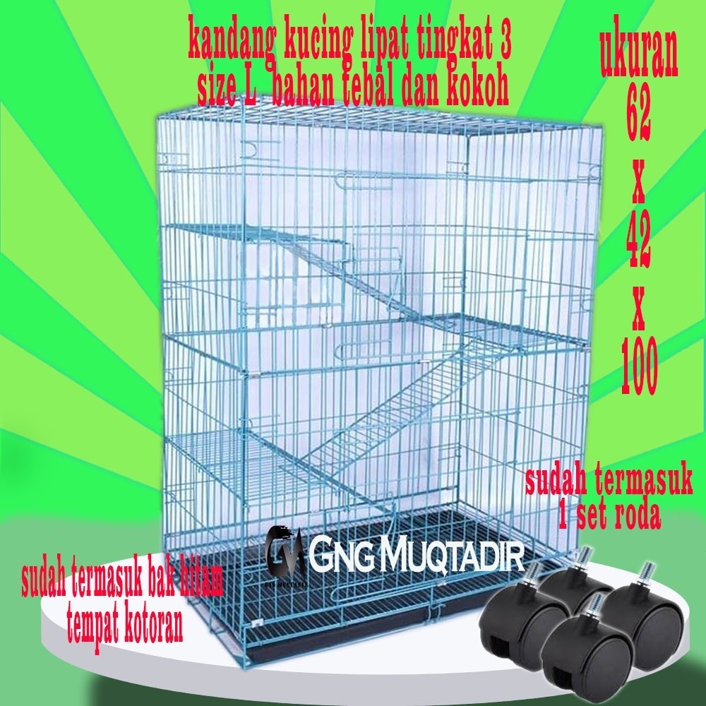Jual PROMO KANDANG Kandang Kucing Tingkat 3 Size L 90x60x42 + Roda ...