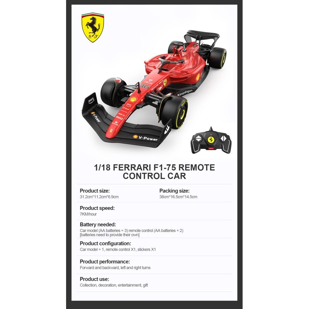 Voiture RC FERRARI F1-75 1:18 de RASTAR