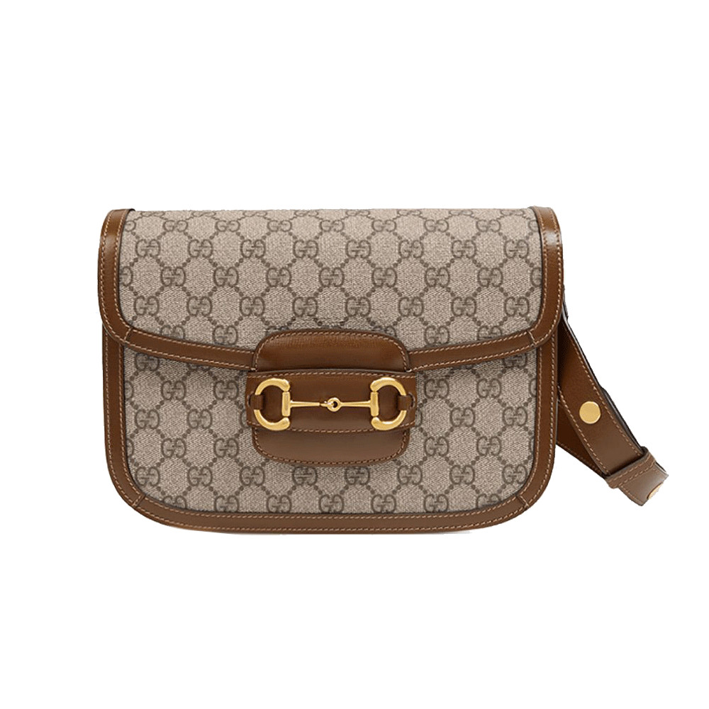 HORSEBIT 1955 WALLET IN BEIGE EBONY CANVAS MIX BROWN CALFSKIN GOLD CHAIN