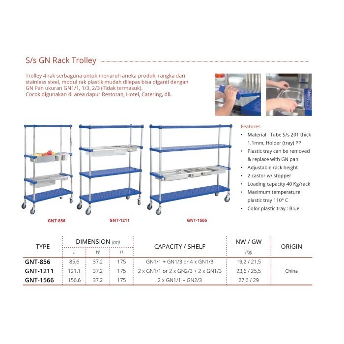 Jual S/S GN RACK TROLLEY/TROLI 4 RAK SERBAGUNA GETRA TIPE GNT-1566/GNT ...