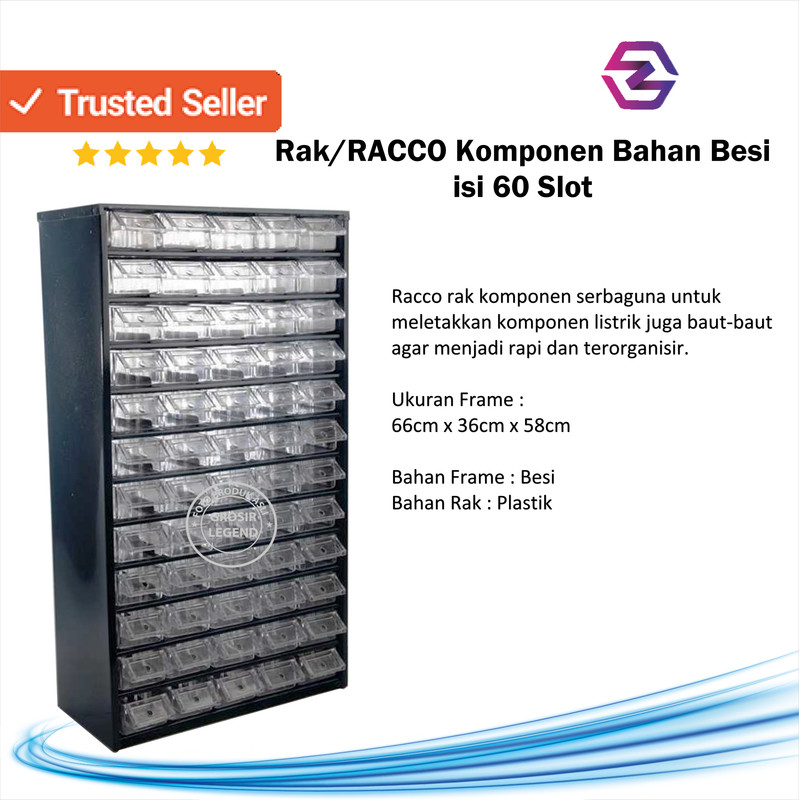 Jual Rak Komponen Bahan Besi 60 Slot Organizer Box Kotak Perkakas RACCO ...