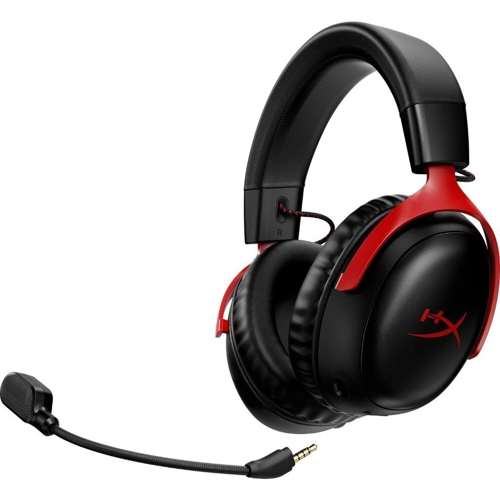 HyperX Headset Gaming Cloud III Wireless - Black / Red Noise Cancelling Spatial Audio Leather Stereo Bass Android iOS Led RGB