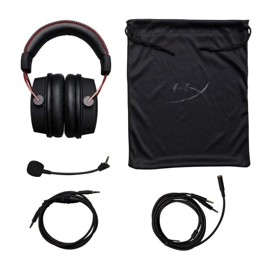 HyperX Headset Gaming Cloud Alpha Wired - Black-Red Noise Cancelling Leather Stereo Bass Android iOS Led RGB Microphone