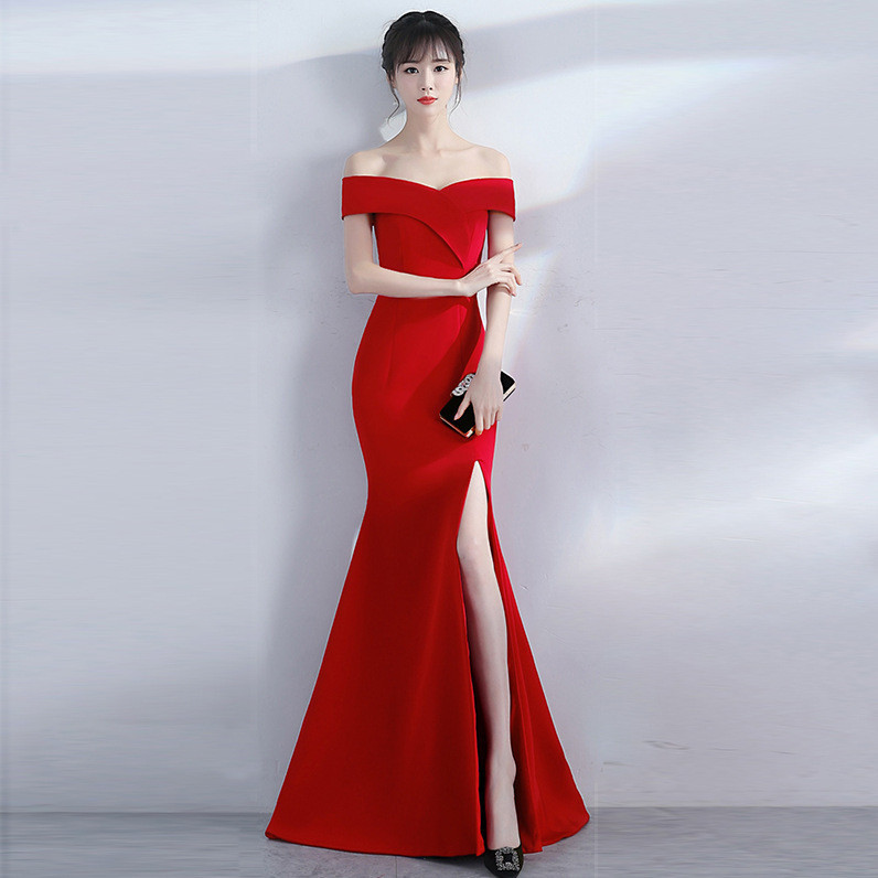 Jual Evening Gown for Women2024New Fishtail Long Wedding Banquet Split ...