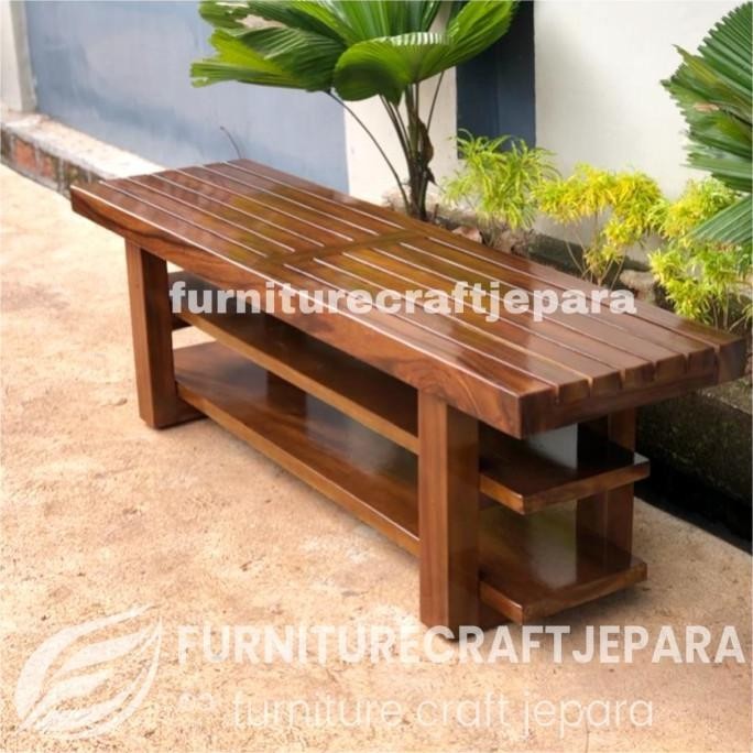 Jual Bangku Rak Sepatu Kayu Minimalis Bench Kursi Teras Trembesi Tundan