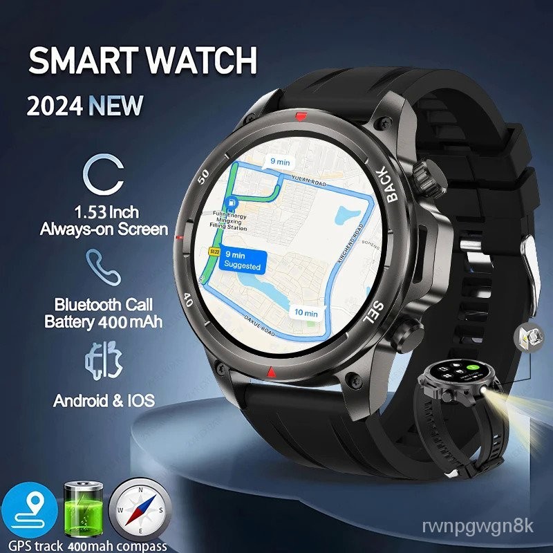 Jual New Outdoor Men GPS Sport Smart Watch Flashlight 1.53 inch Screen ...