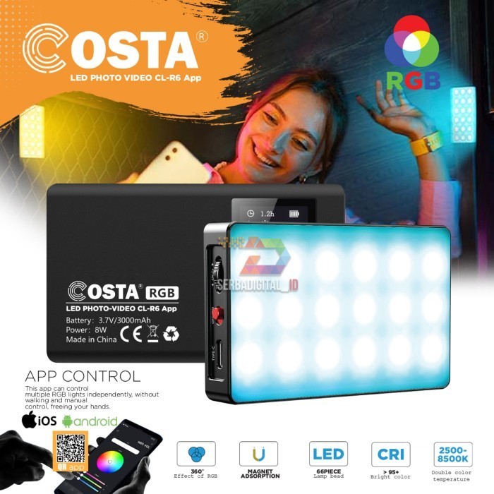 Jual Costa Cl-R6 Rgb Square Light Magnetic Foto Video Led App ...