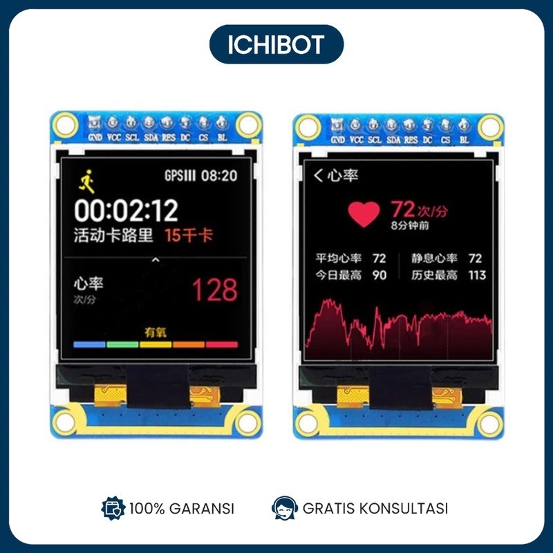 Jual LCD TFT 1.44 Inch SPI 128x128 ST7735 8-Pin Color Display Arduino ...