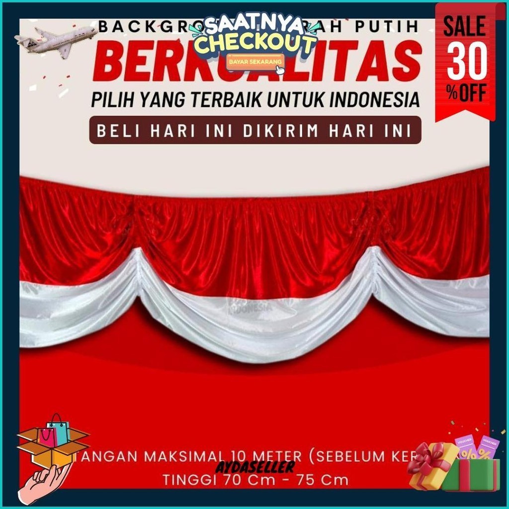 Jual (Agts) Background Backdrop Gelombang Dekorasi Merah Putih Bendera ...