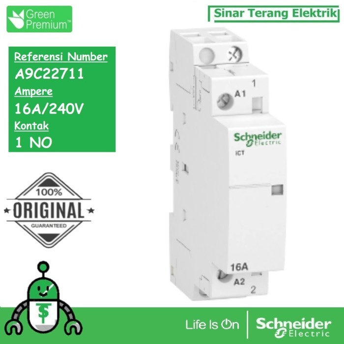 Contacteur Schneider Acti9 16A 1NO - Réf. A9C22711 - 230-240VCA - Neuf Sous Emballage