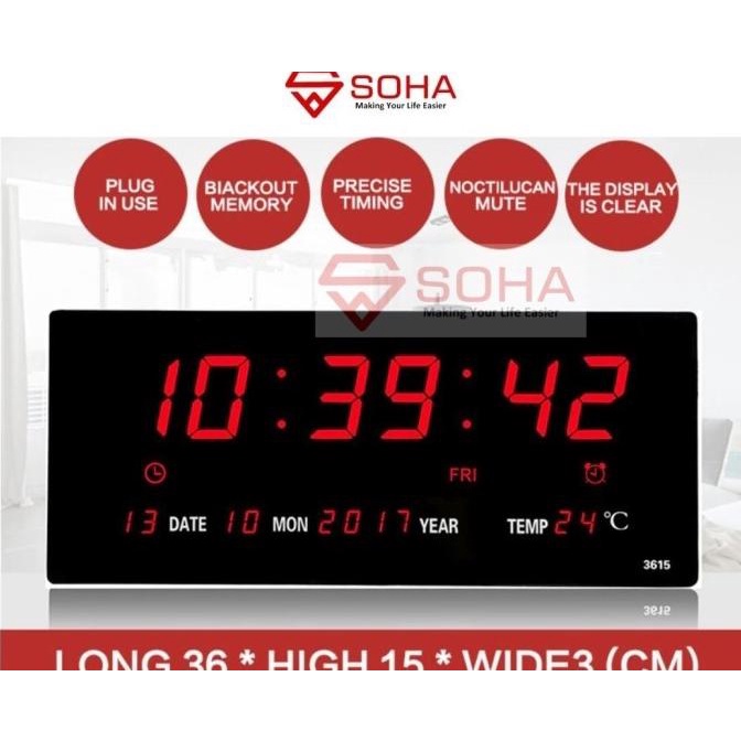 Jual JD 3615 Jam Dinding Digital LED Clock Meja Kalender Alarm