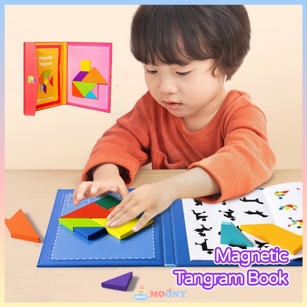 Jual Moony Puzzle tangram magnetic Montessori mainan kayu Tangram ...