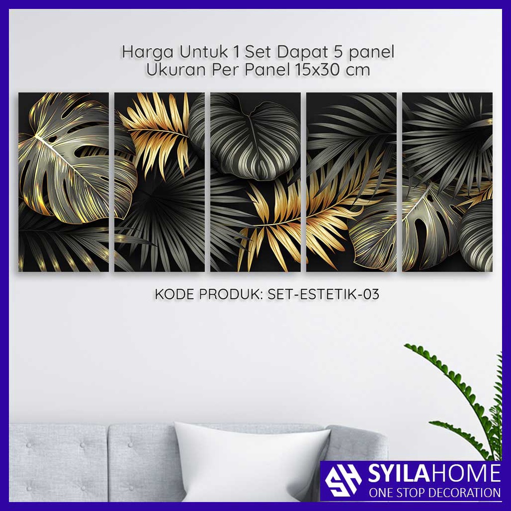 Jual Hiasan Dinding Estetik Dapat 5 Panel Pajangan Dinding - SET