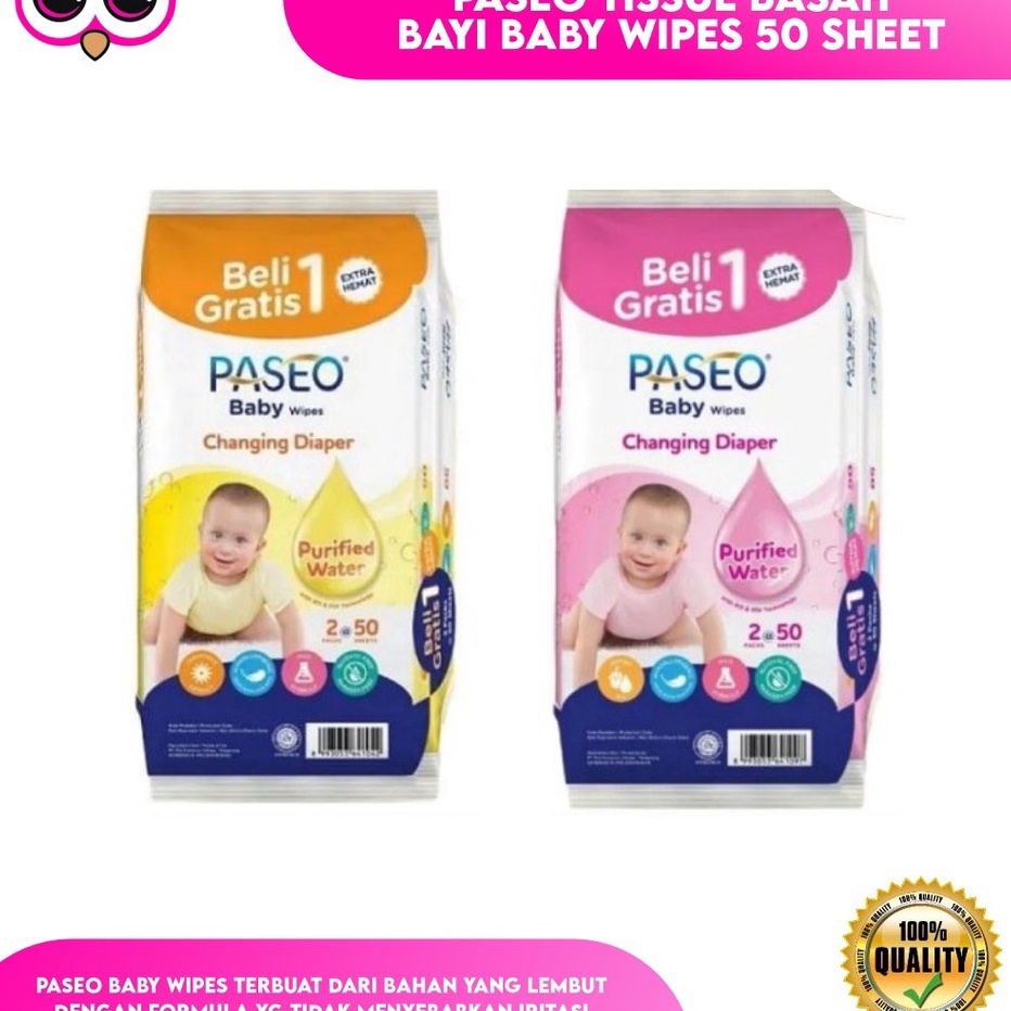 Jual [128] PASEO TISSUE BASAH BAYI BABY WIPES 50 SHEETS BUY 1 GET 1 ...