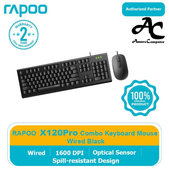 Jual KEYBOARD WIRED COMBO RAPOO X120PRO BLACK KEYBOARD MOUSE COMBO ...