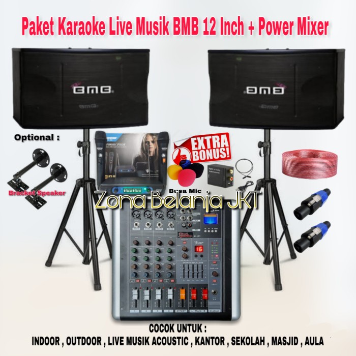 Jual Paket Sound System Karaoke Bmb 12 Inch + Power Mixer Set 1