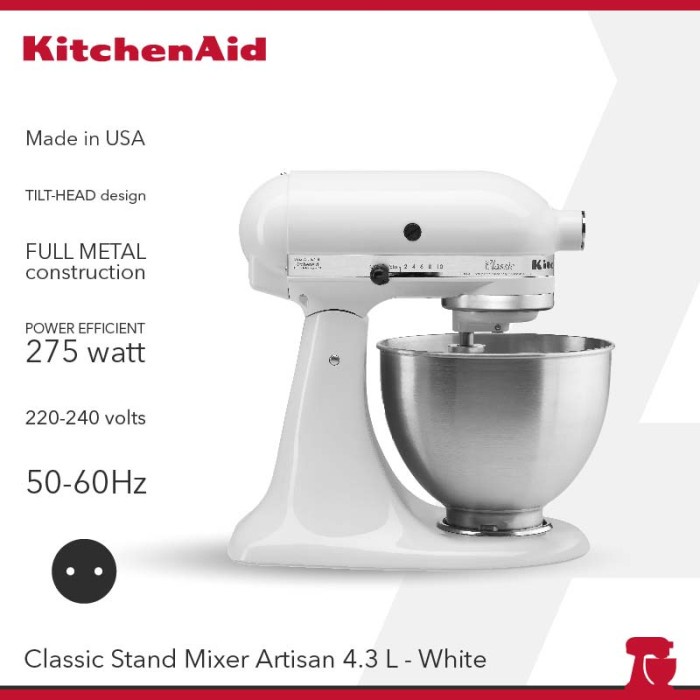 Jual KITCHENAID CLASSIC 4.3 L TILTHEAD STAND MIXER PUTIH 5K45SS*WH