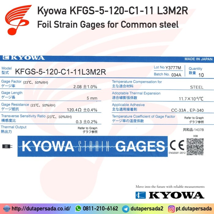 Jual Promo Kyowa Kfgs5120C111 L3M2R Strain Gage / Gauge Shopee
