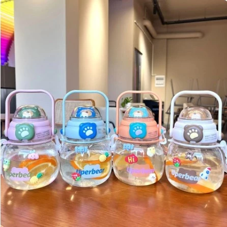 BOTOL MINUM ANAK LUCKY BEAR/ BOTOL MINUM ANAK KAREKTER BERUANG LUCU DENGAN SEDOTAN 800ML | AutoStock