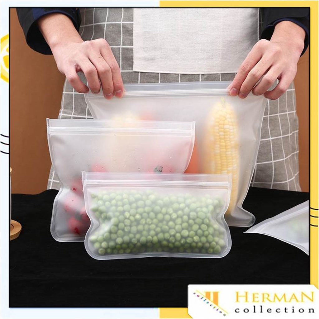 Jual HC Ziplock Food Storage Pouch Penyimpanan Makanan Kulkas Reusable Ziplock Silicone Tebal