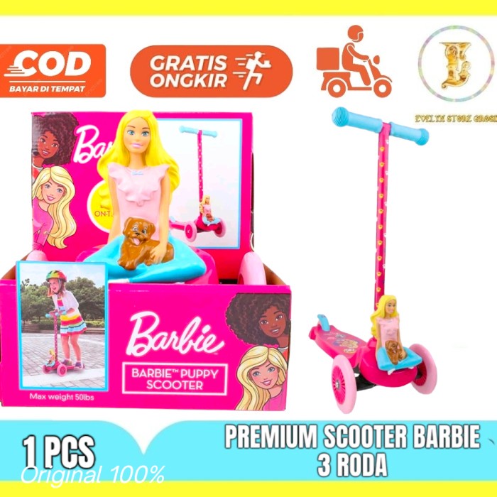 Jual [Original] Premium Skuter Anak Scooter Barbie Puppy Otoped 3 Roda ...
