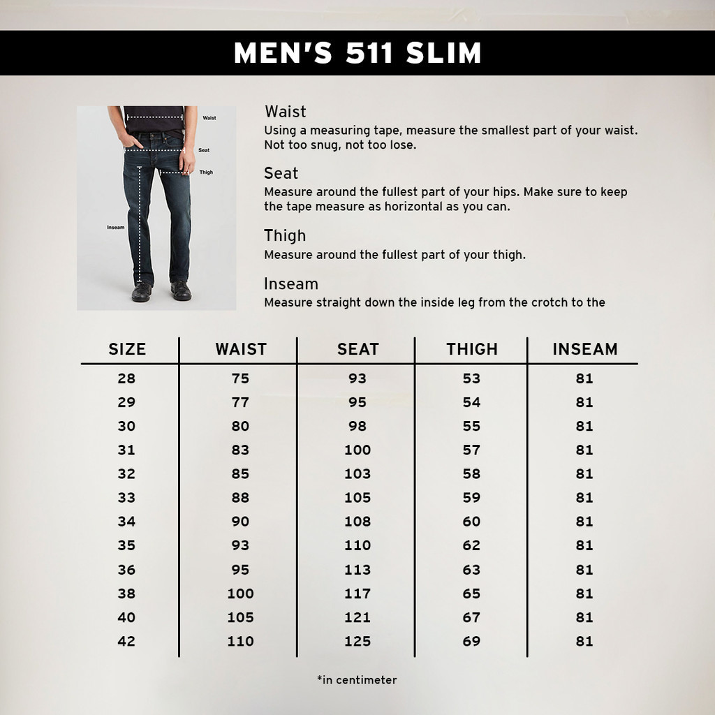 Levis 511 size chart discount