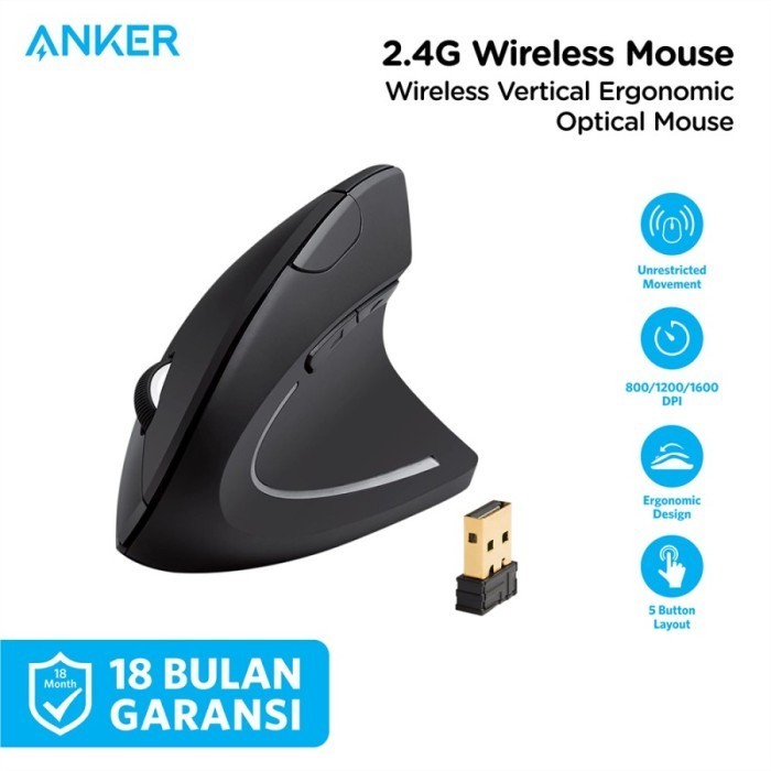 Jual Anker Wireless Vertical Ergonomic Mouse - A7852 | Shopee Indonesia