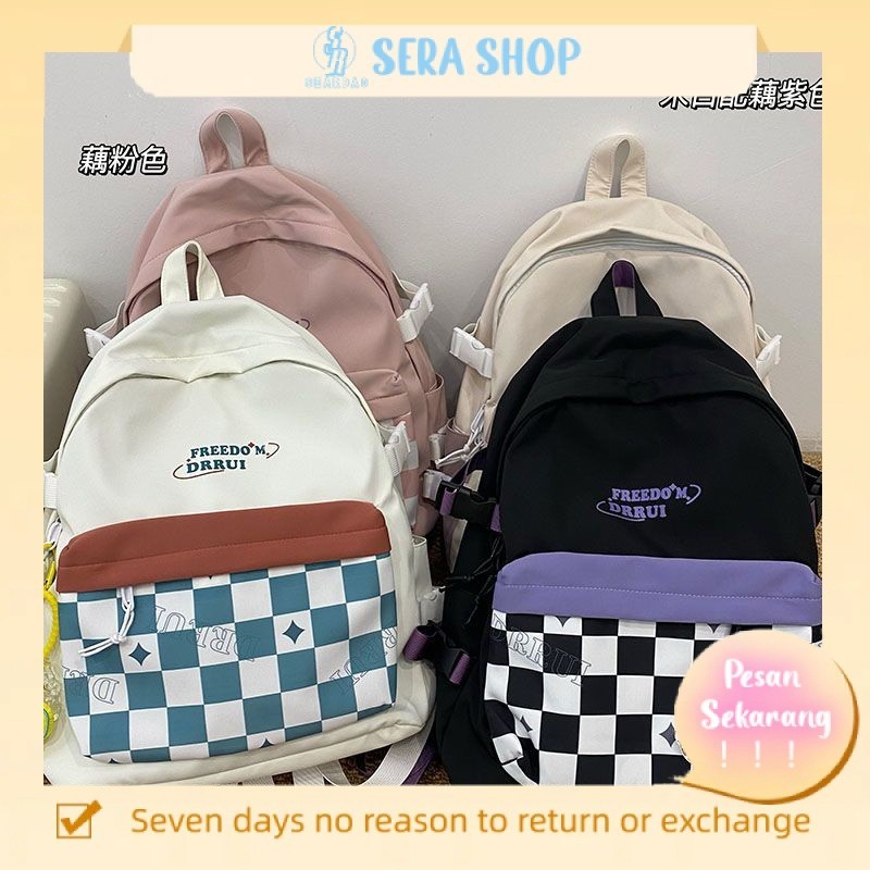 Jual tas ransel motif kotak kotak backpack korean style tas kotak kotak ...