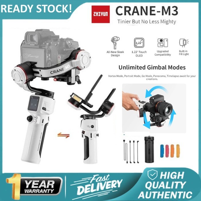 Zhiyun Crane M3 – Stabilizzatore 4-in-1 Per Mirrorless, Action Cam E Smartphone, Con Luce LED E Ricarica PD
