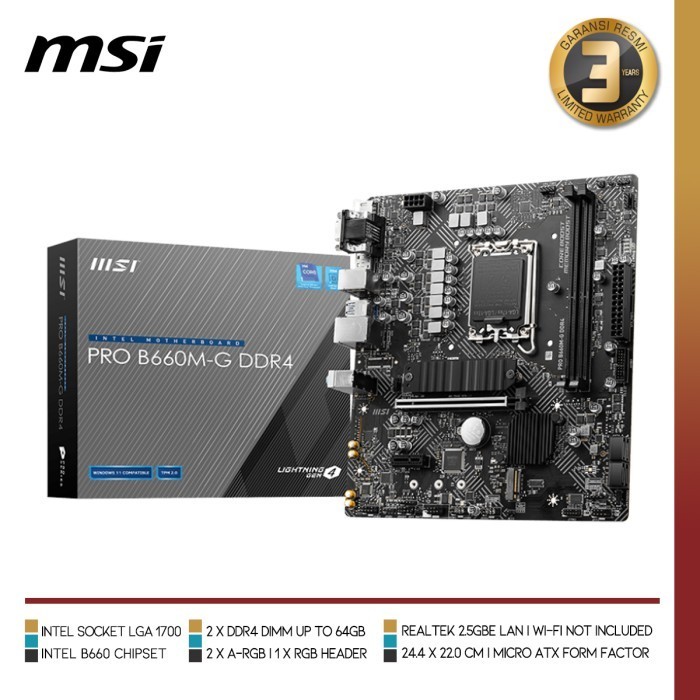 Jual Msi Pro B660M-G Ddr4 Motherboard Intel B660 Lga 1700 Ddr4 Micro ...