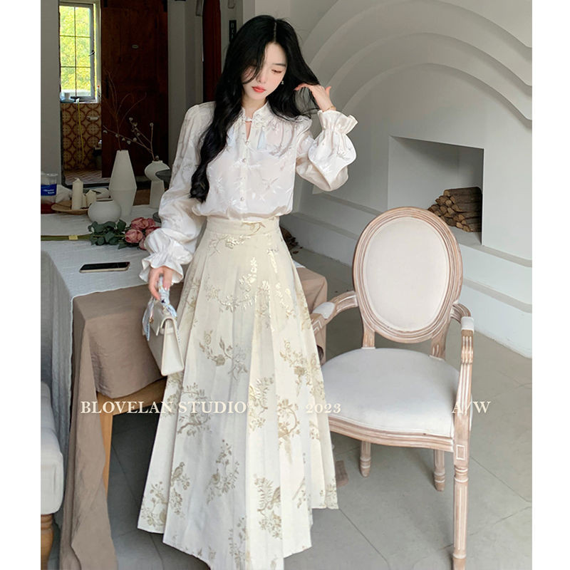 Jual 8Women's Printed Vest Skirt Shirt Lace Sleeve National Style