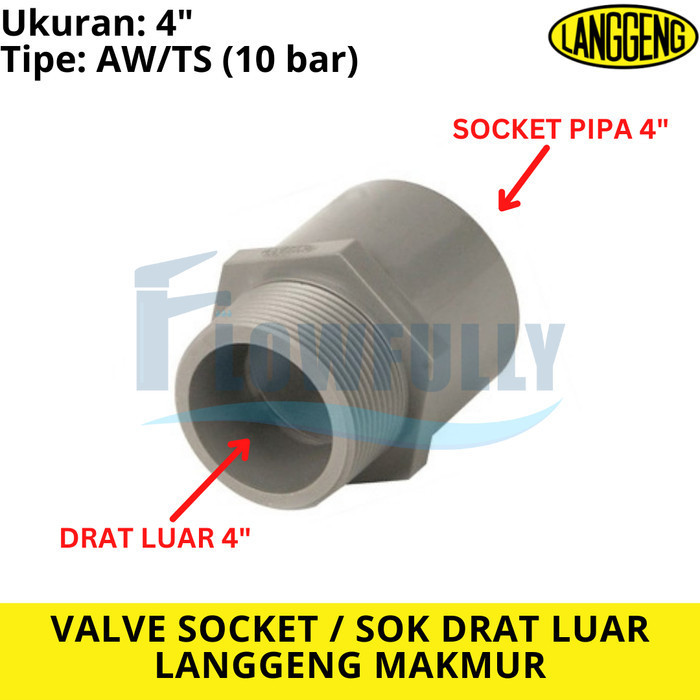 Jual VALVE SOCKET TS 4 INCH PVC LANGGENG SOCK DRAT LUAR 4 DIM AW ...