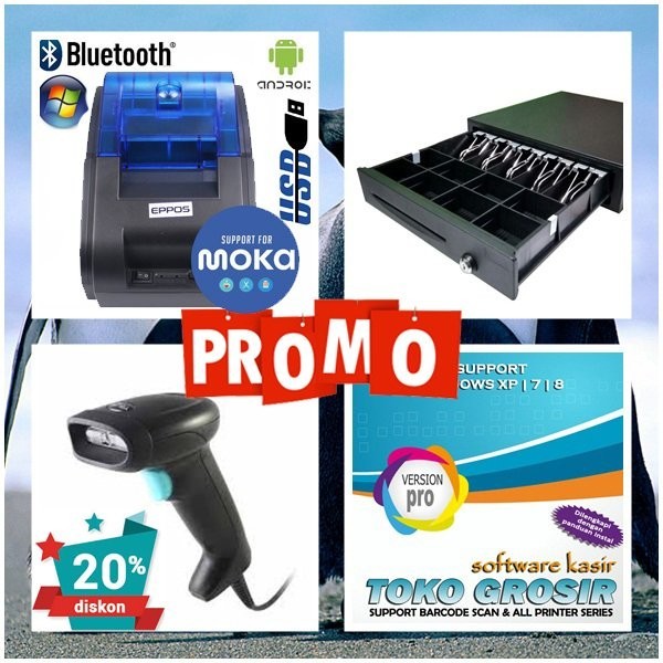 Jual Paket Kasir Printer Mini Thermal Bluetooth Scan Barcode Laci Uang Shopee Indonesia