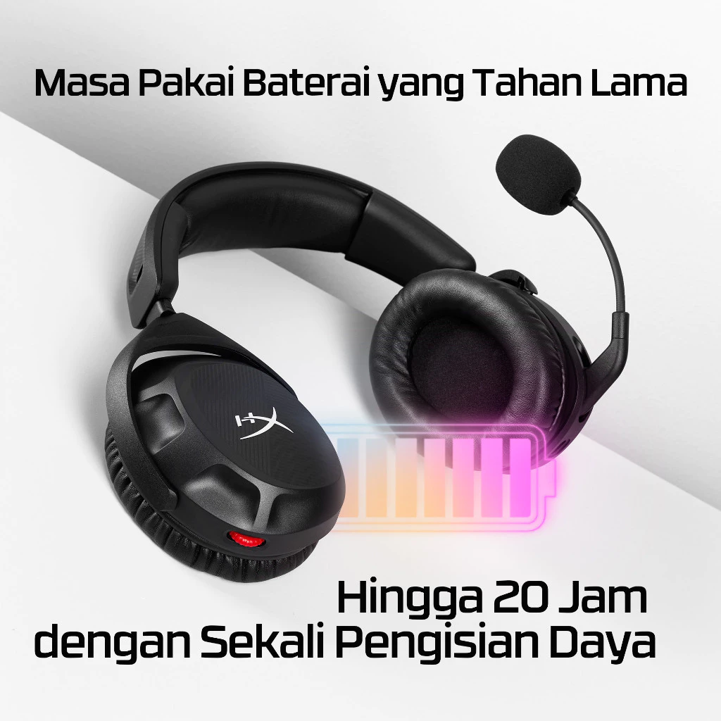 HyperX Headset Gaming Cloud Stinger 2 Wireless - Black Noise Cancelling Spatial Audio Rotatable Leather Stereo Bass Android iOS