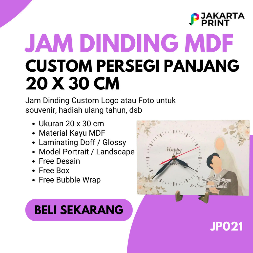Jual Jam Dinding Kayu Mdf Custom Persegi Panjang Ukuran 20 X 30 Cm ...