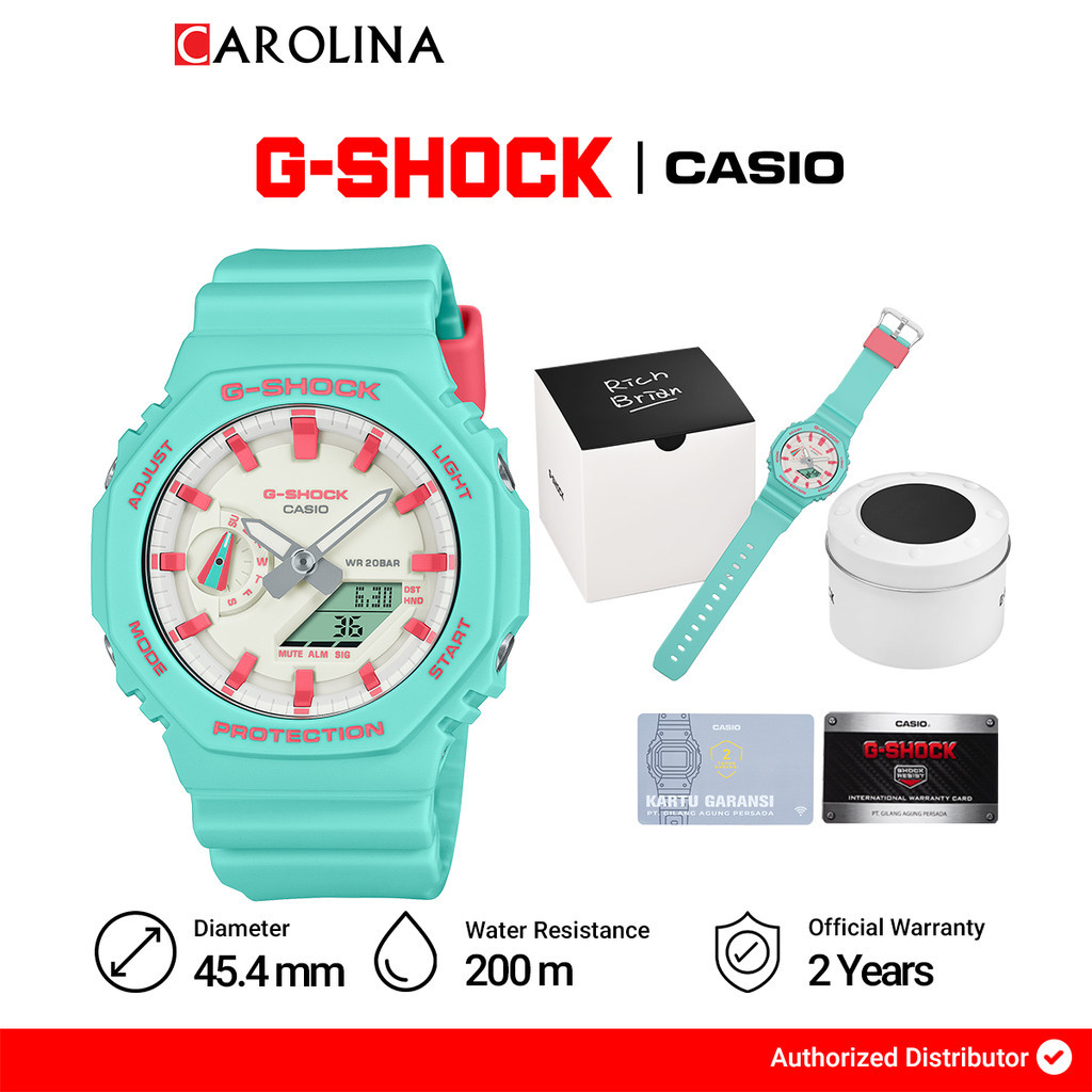 Jam Tangan Pria Casio G-Shock x Rich Brian GA-2100RB-3A Pink Salmon Dial  Tosca Resin Band